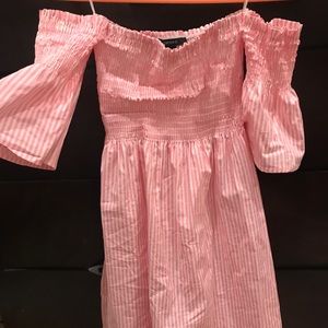 Forever 21 pink stripped off the shoulder dress